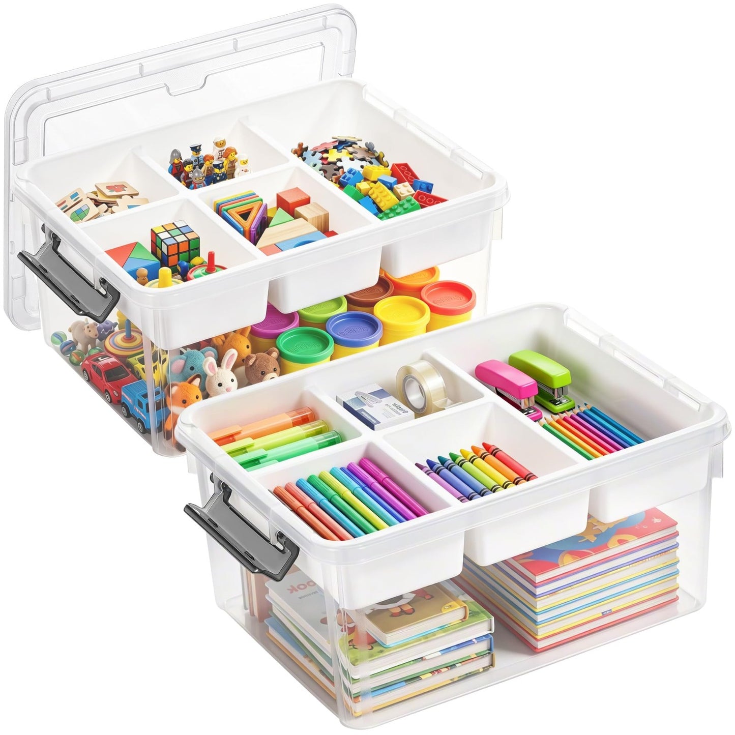 Clear Craft Organizers 17QT Storage Box Set with Tray   2 Pack, Ideal for Crafts1