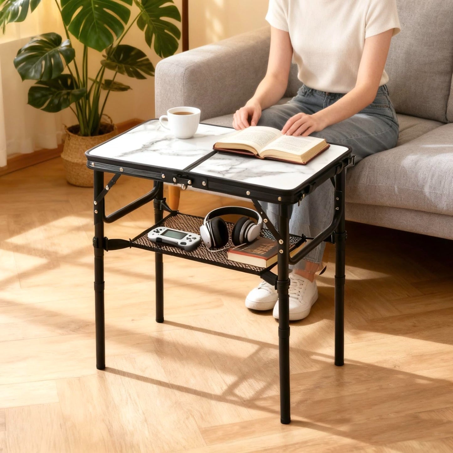 Folding Adjustable Height TV Tray Table - Portable Snack & Dinner Couch Side Tab2