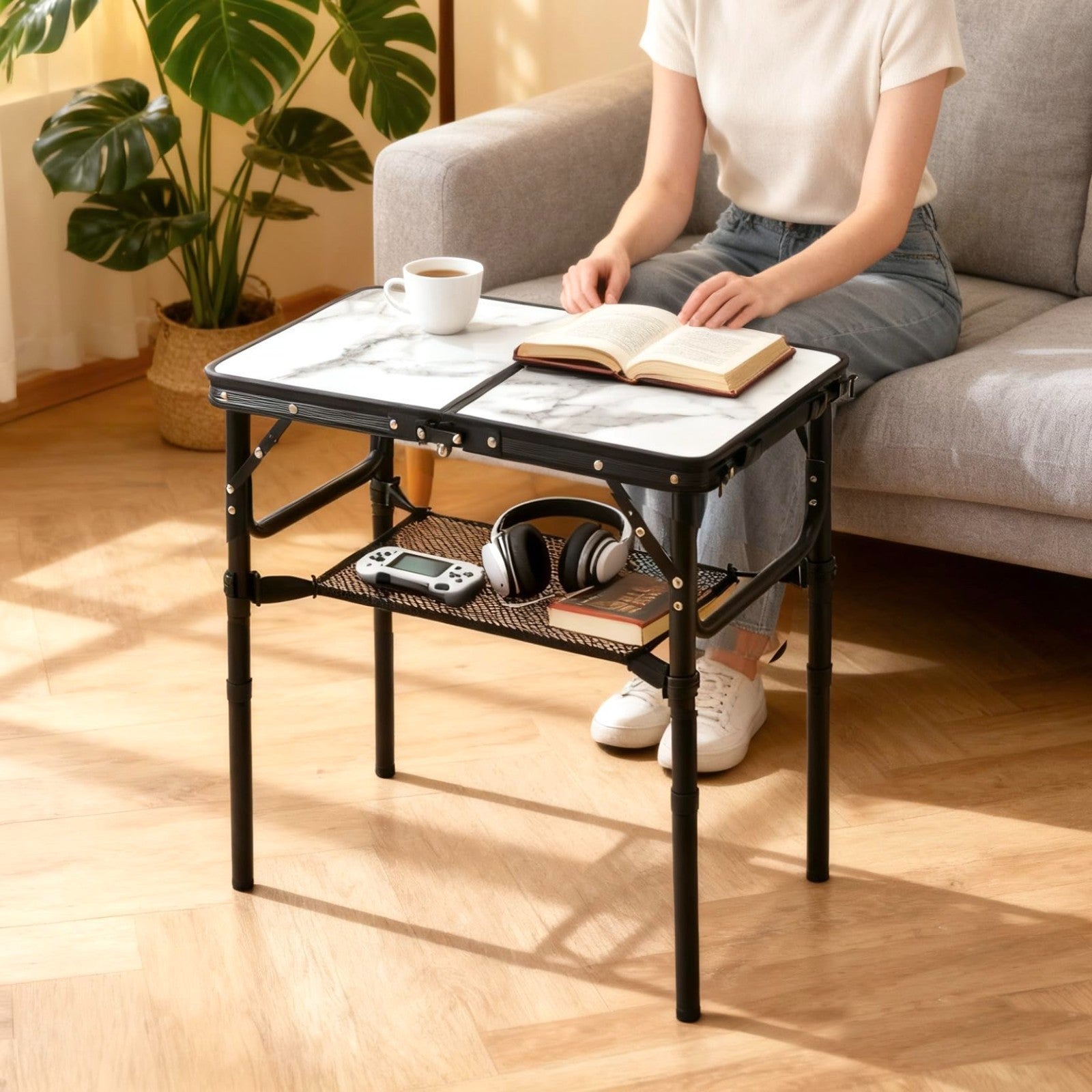 Folding Adjustable Height TV Tray Table - Portable Snack & Dinner Couch Side Tab2