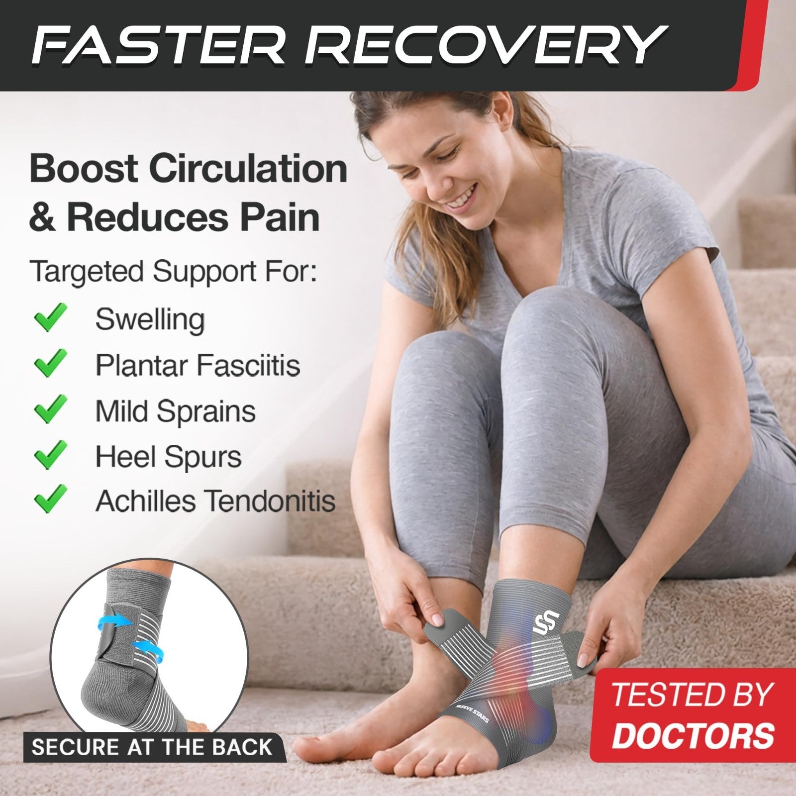 Ankle Brace Compression Sleeve for Sprains & Plantar Fasciitis Relief   Adjustab2