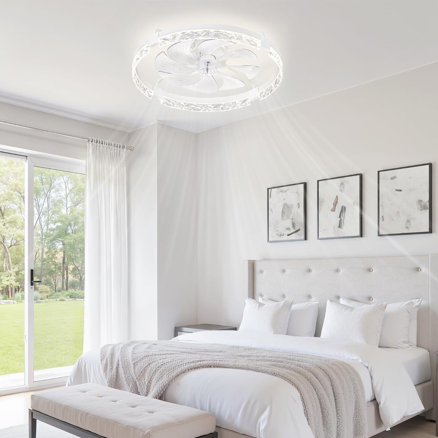 24" LED Ceiling Fan with Lights & Remote | Dimmable, 6 Speeds, Flush Mount, Time2