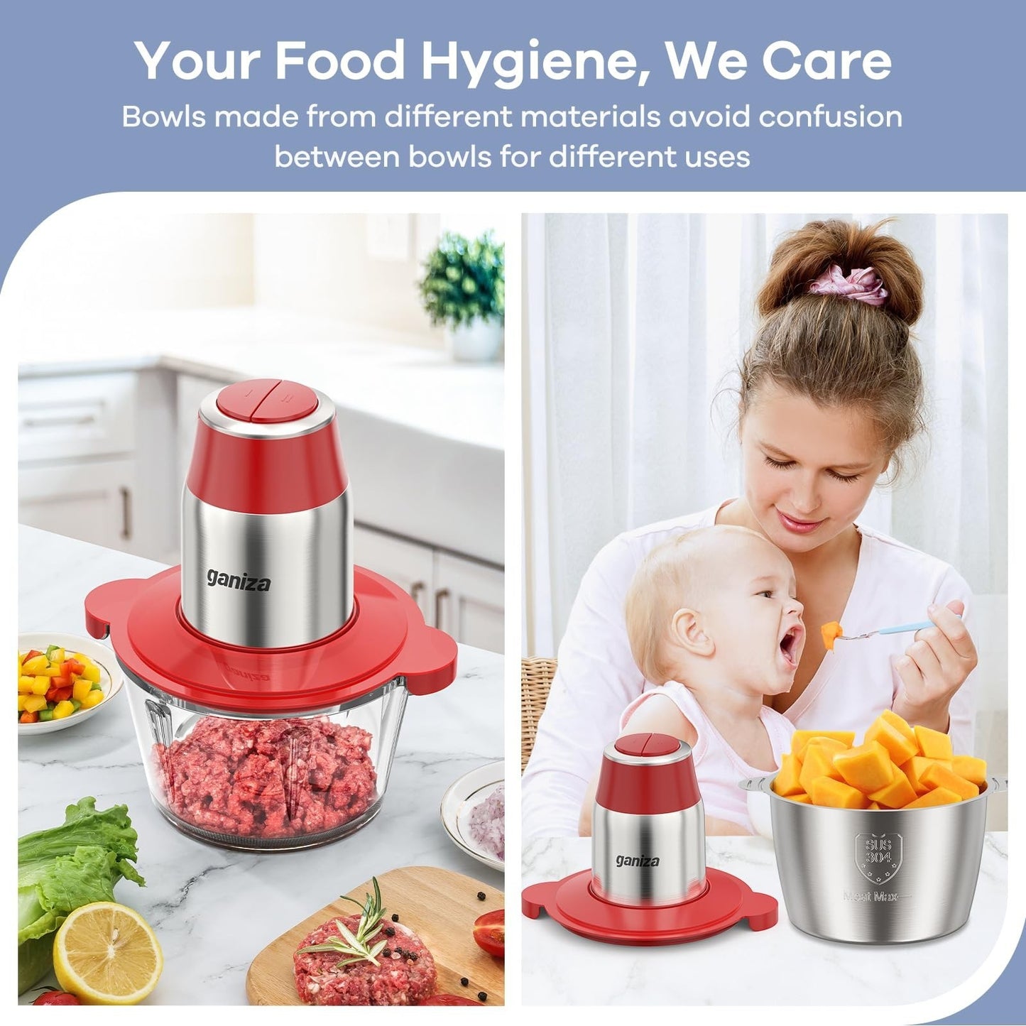 Multi-Functional Food Processor 450W with 2 Bowls, Meat Grinder & Vegetable Chop4