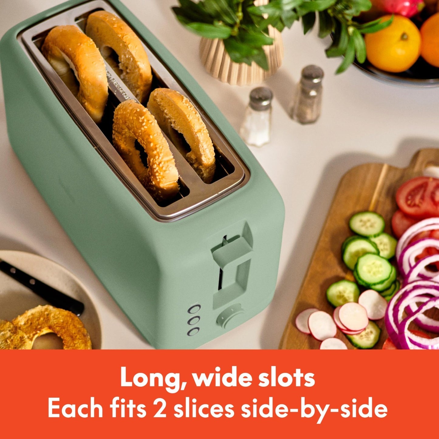 Slim 4 Slice Toaster   Extra Long & Wide Slots, Fits Anywhere, Seaglass Color3