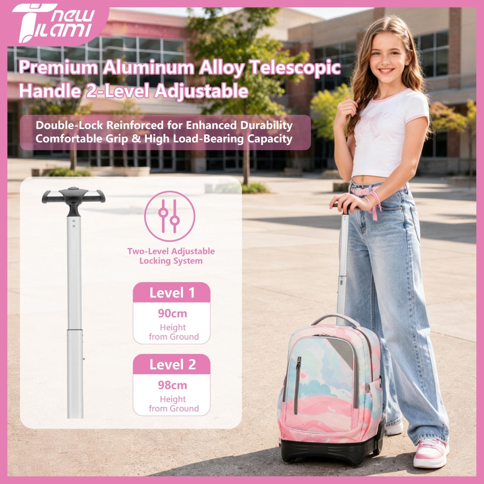 18" Rolling Backpack with Lunch Bag for Kids, School Travel, Girls & Boys2