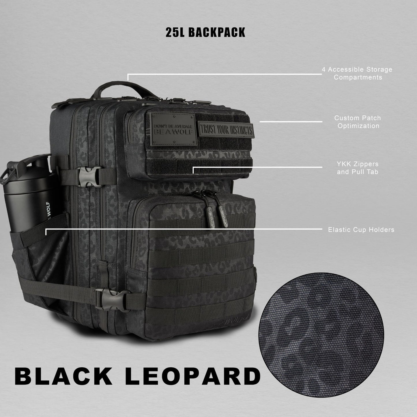 Durable 25L Waterproof Gym Backpack   1000D Oxford, MOLLE Webbing, Laptop Pocket2