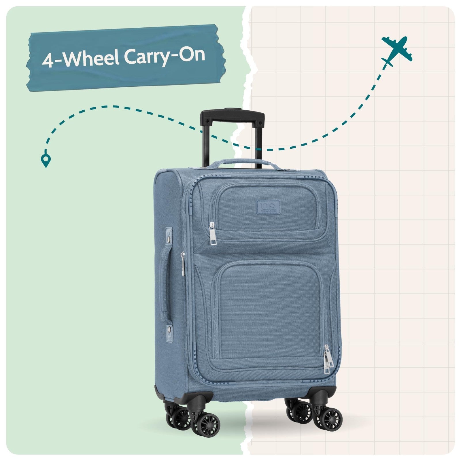 Lightweight Softside Rolling Carry-On Suitcase, 4-Wheel Travel Luggage, Light Bl5