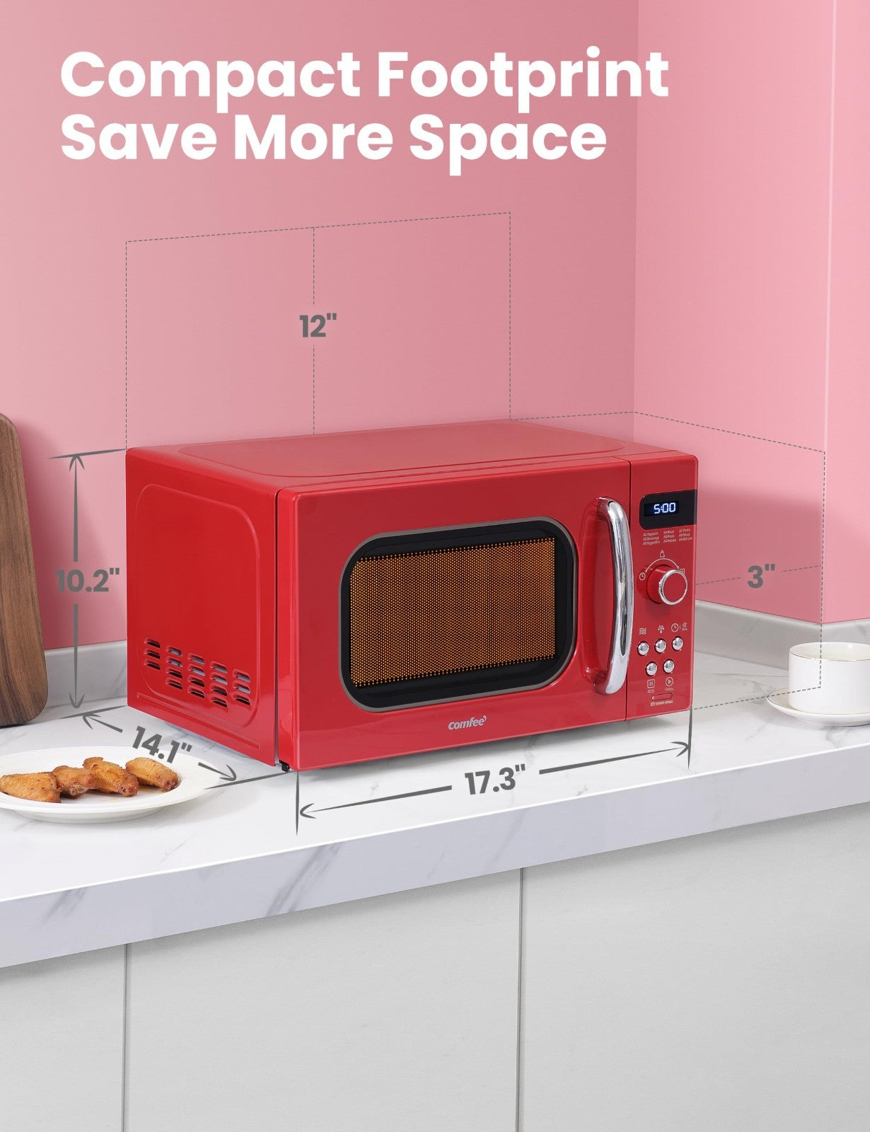 Retro Microwave Oven 0.7 Cu.Ft 700W   Compact, 9 Preset Menus, Stylish Red4