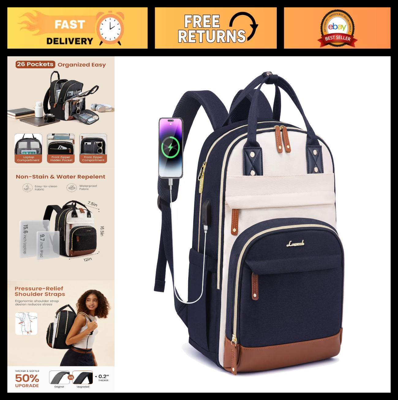 Stylish Waterproof Laptop Backpack for Women, Fits 15.6"   Anti Theft School & T0