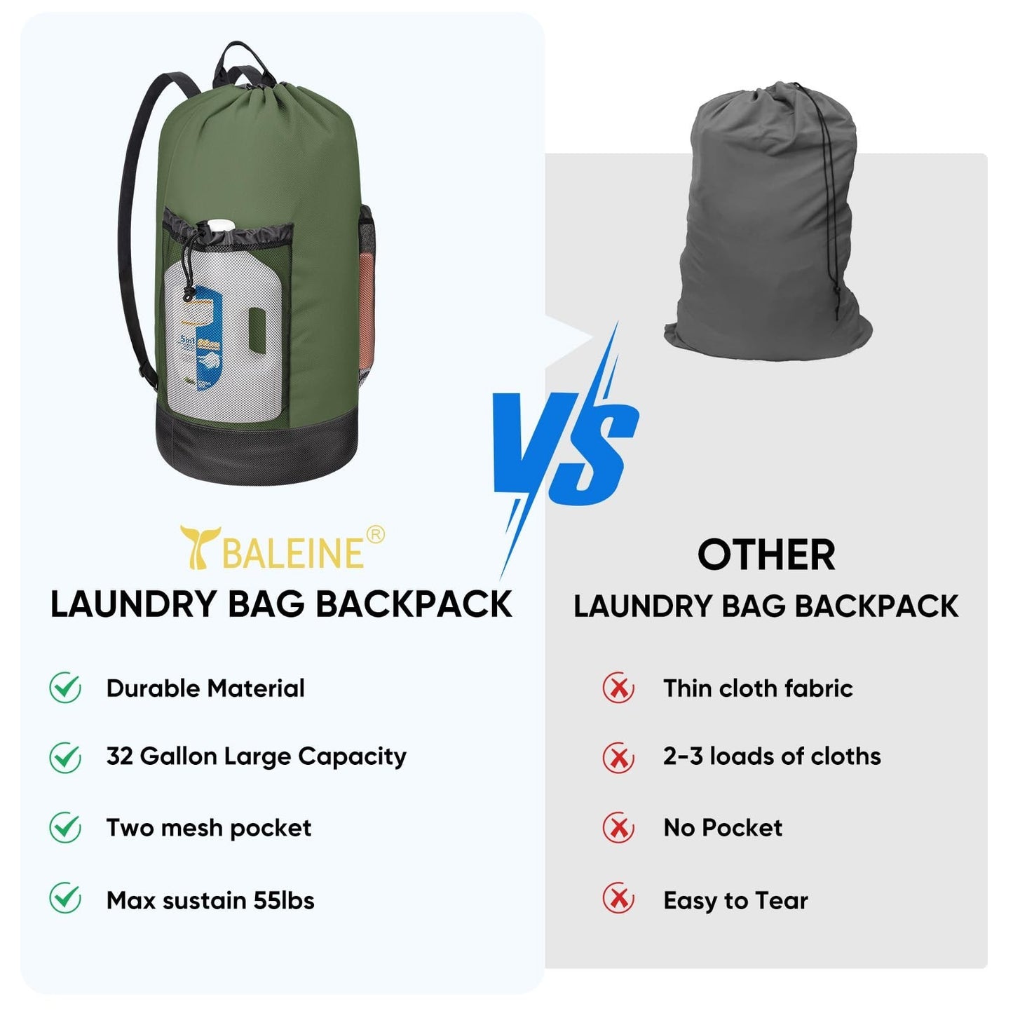120L Large Laundry Backpack Bag - Durable 900D Oxford Fabric, Mesh Pockets, Trav5