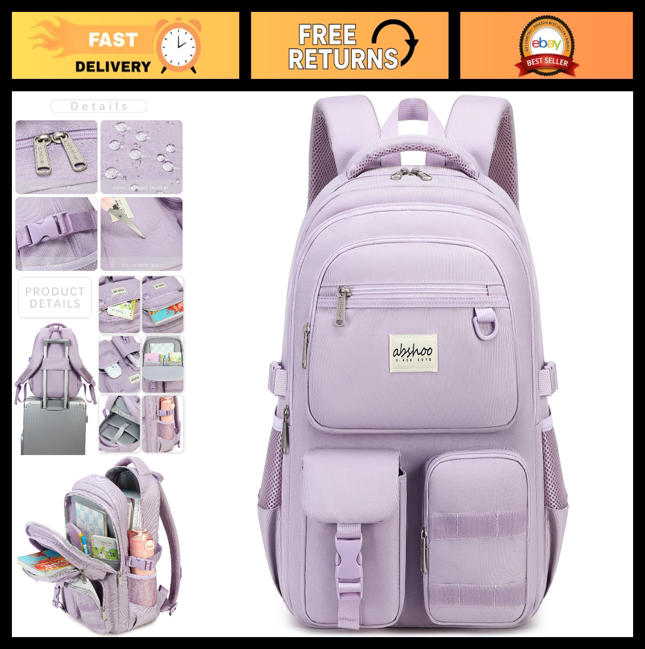 Large Heavy Duty Backpack for School, College, Travel   Multi Pocket Bookbag0