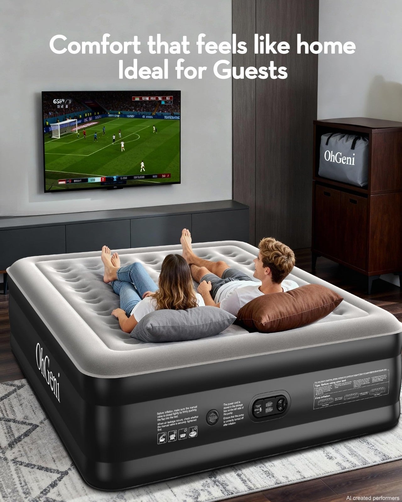 20" Raised King Size Air Mattress with Built in Pump, 1000lb Capacity, Flocked T5