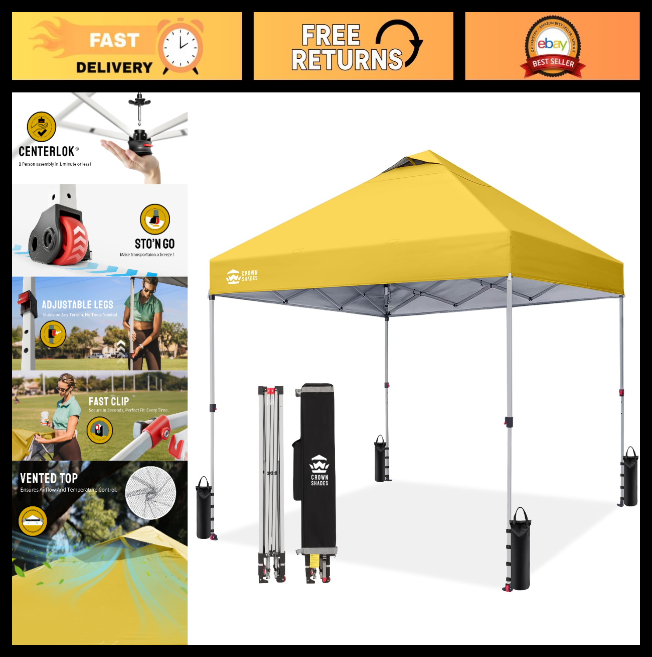 10x10 Pop Up Canopy Tent   Easy Setup, Sun Shade for Events, Parties, Camping, S0