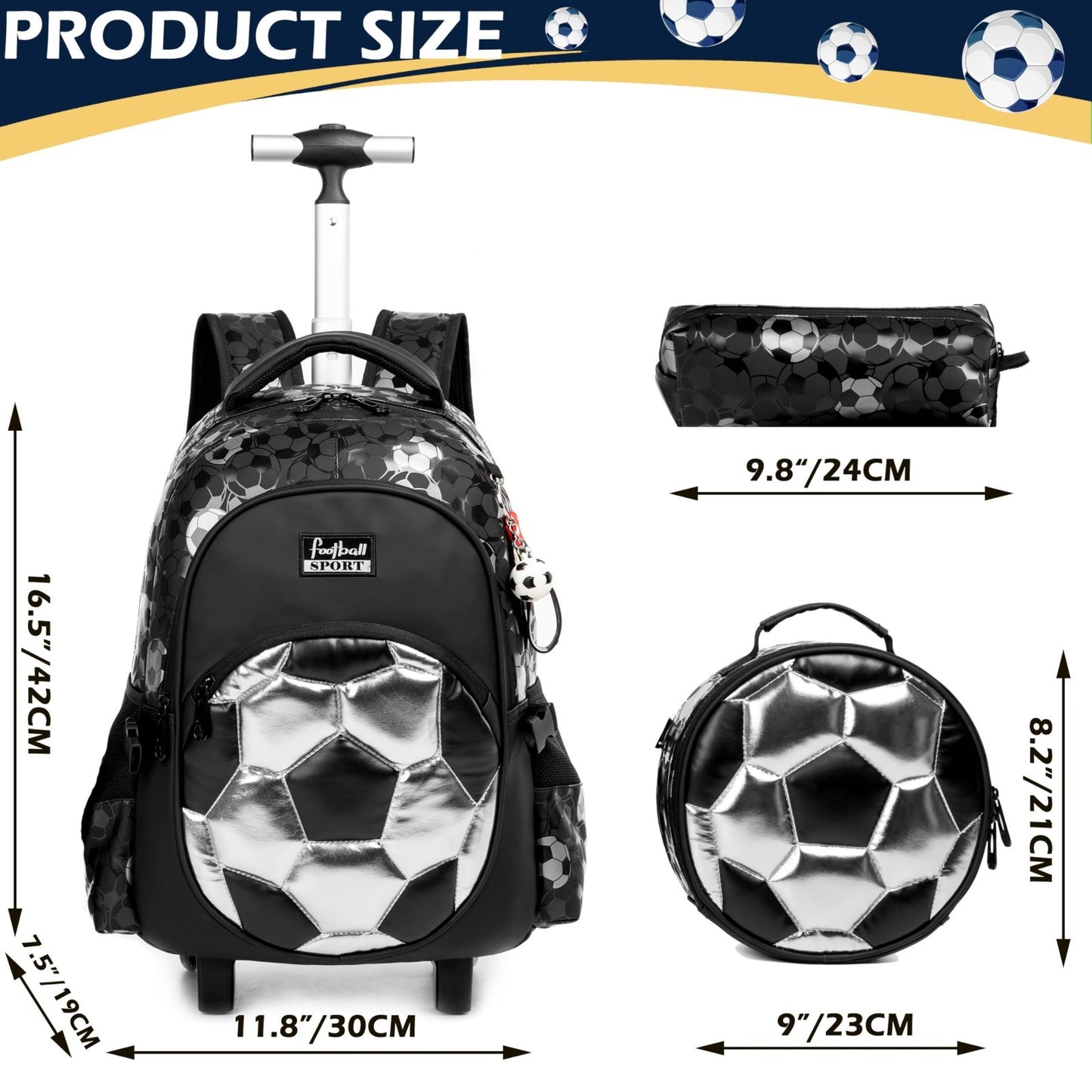 Rolling Backpack with Wheels for Boys   Kids Roller Bag with Lunch Box & Pencil2