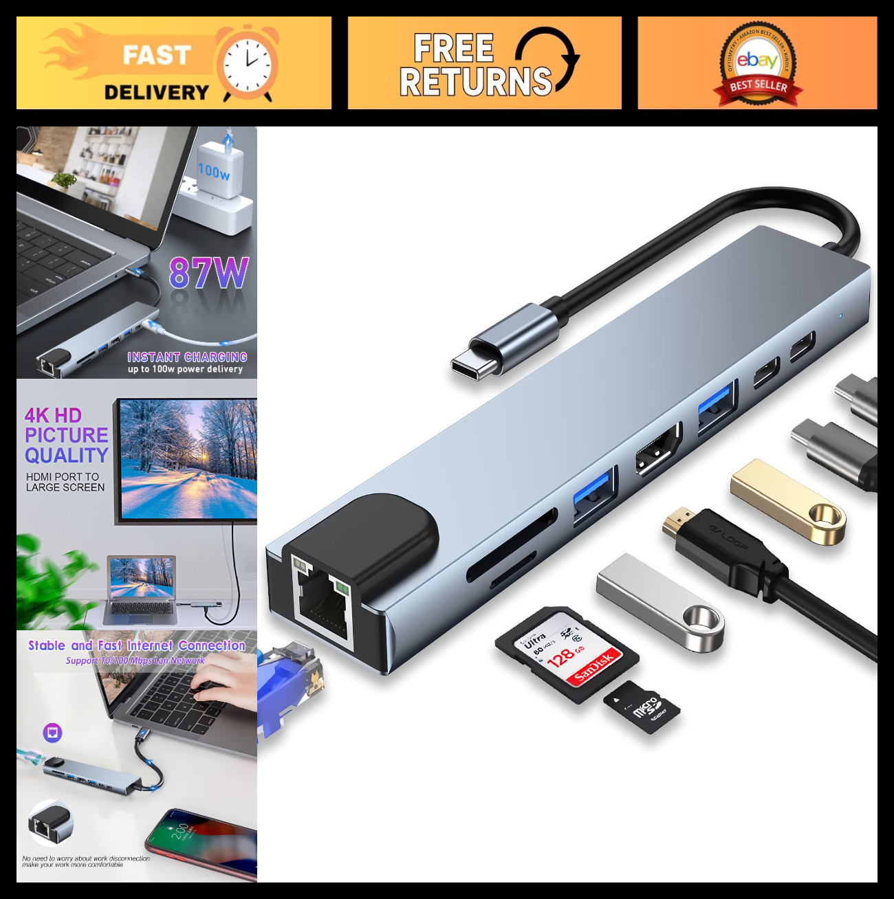 8-in-1 USB C Hub Docking Station for MacBook Pro/Air - Multiport Adapter, Fast D0