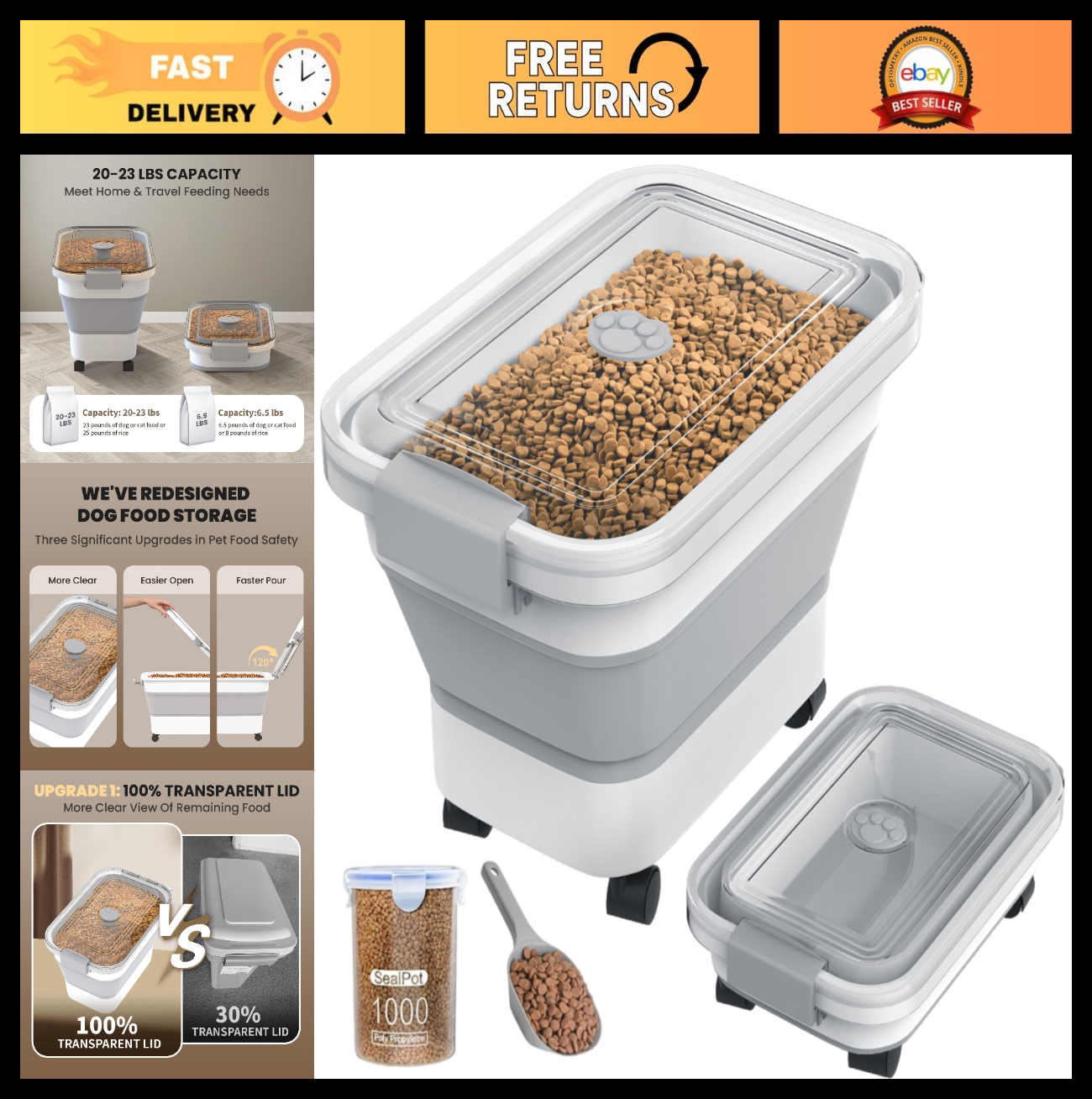 Collapsible Dog Food Storage Container for 20 23 Lbs, Airtight & Durable0
