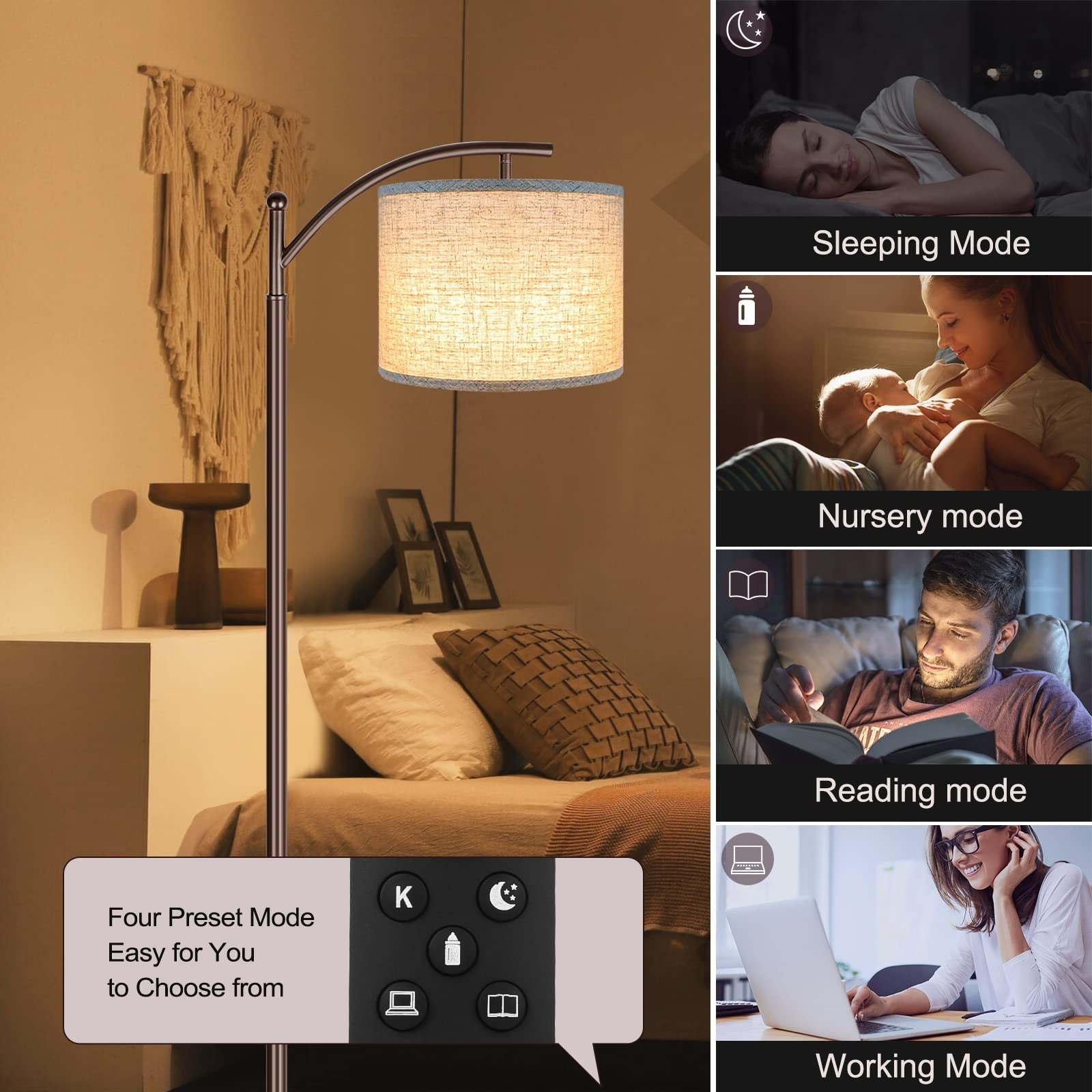 Modern LED Floor Lamp with Remote & Foot Switch, 4 Color Temperatures, Oil Rubbe4
