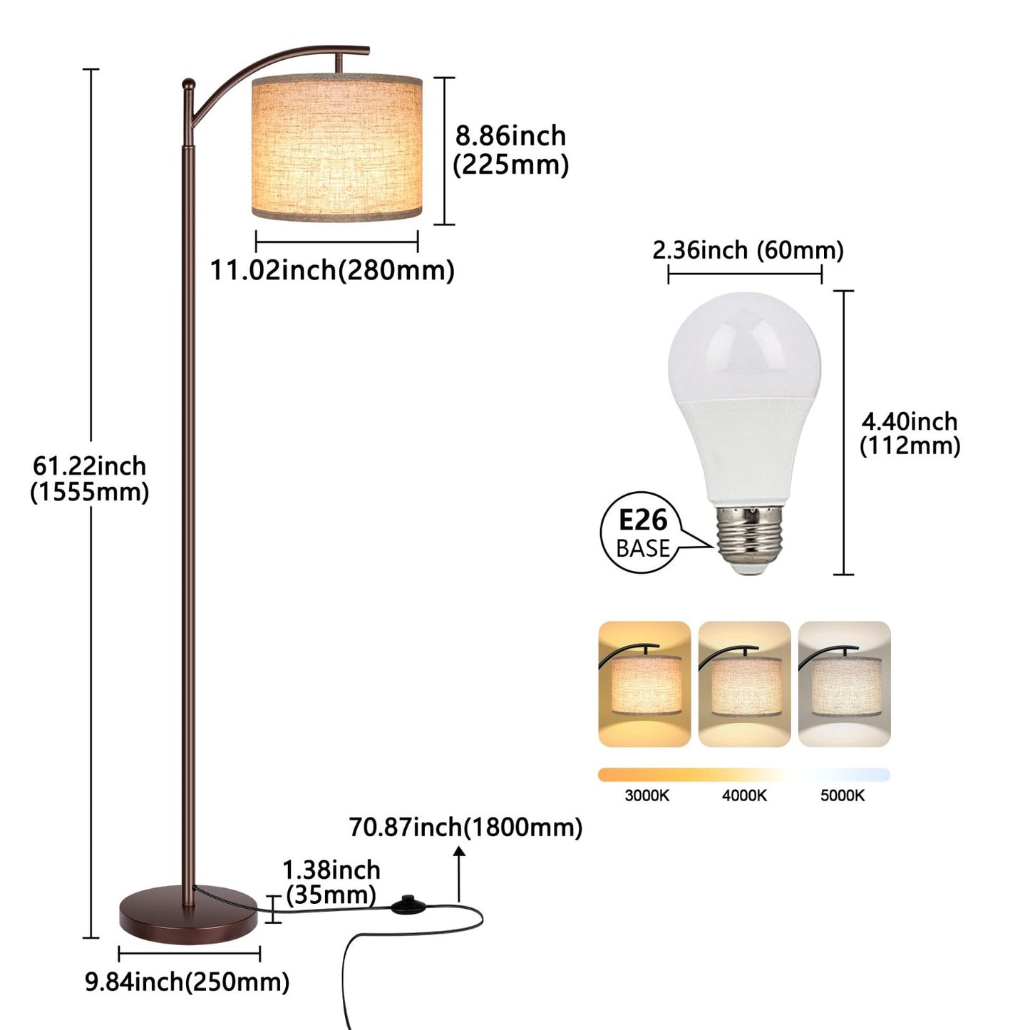 Industrial LED Floor Lamp   Tall Standing Light for Living Room, Bedroom, Office3