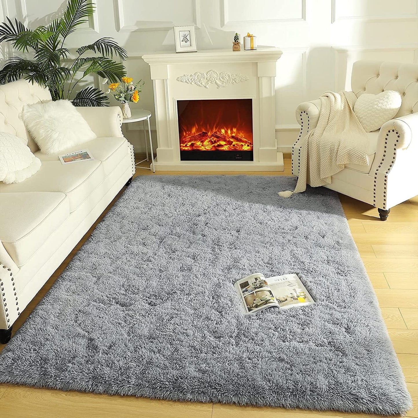 LOCHAS Ultra Soft Indoor Modern Area Rugs Fluffy Living Room 2' x 3', Black0