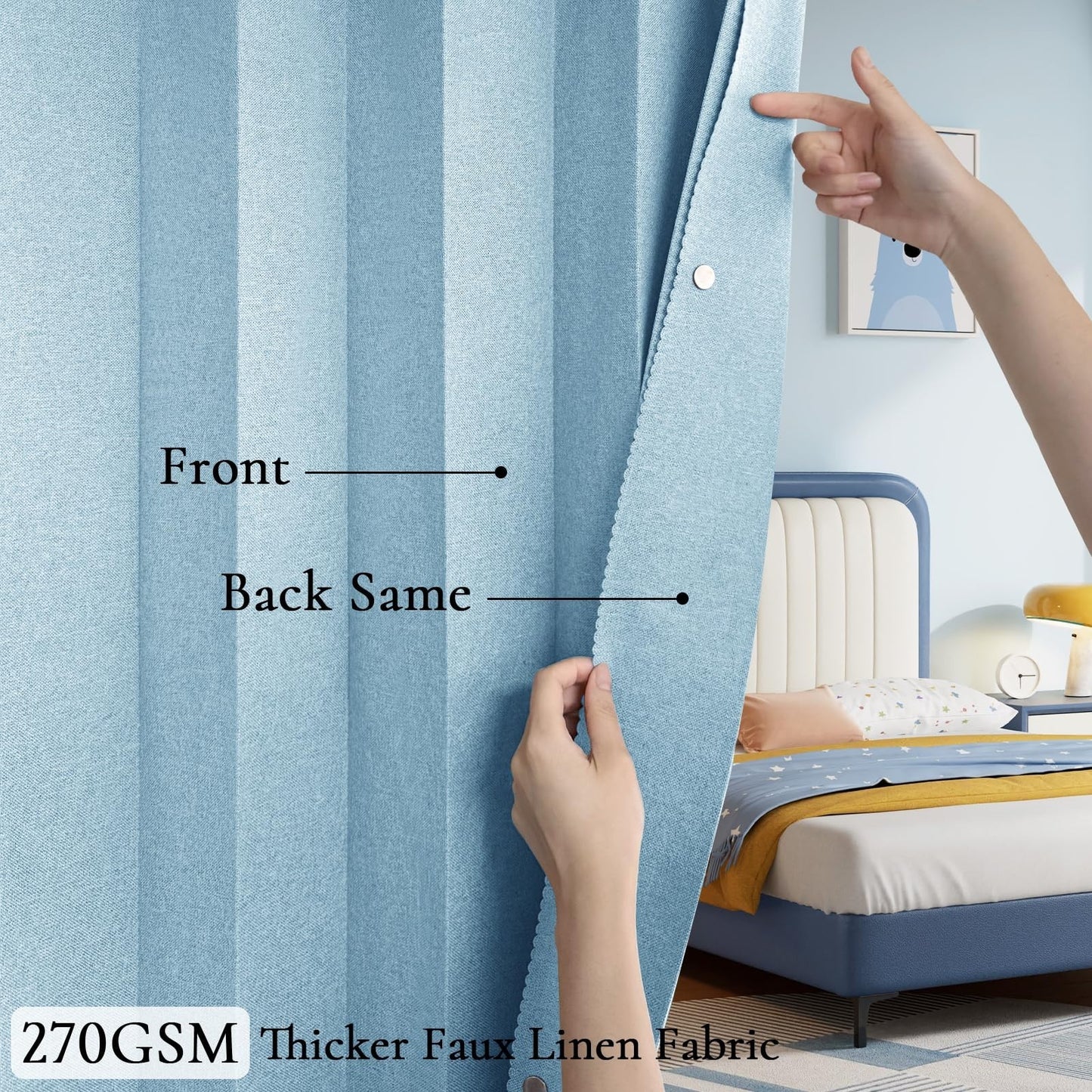 100% Blackout Magnetic Curtain Panel for Closet Door, Laundry, Hallway, 45x80" B2