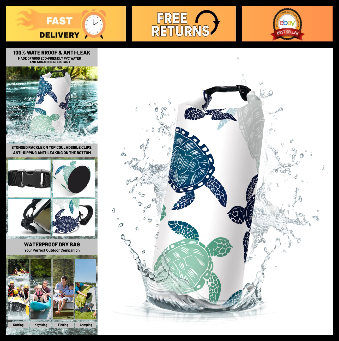 Waterproof Dry Bag Backpack - Lightweight Floating 5L/10L/20L for Kayaking, Fish0