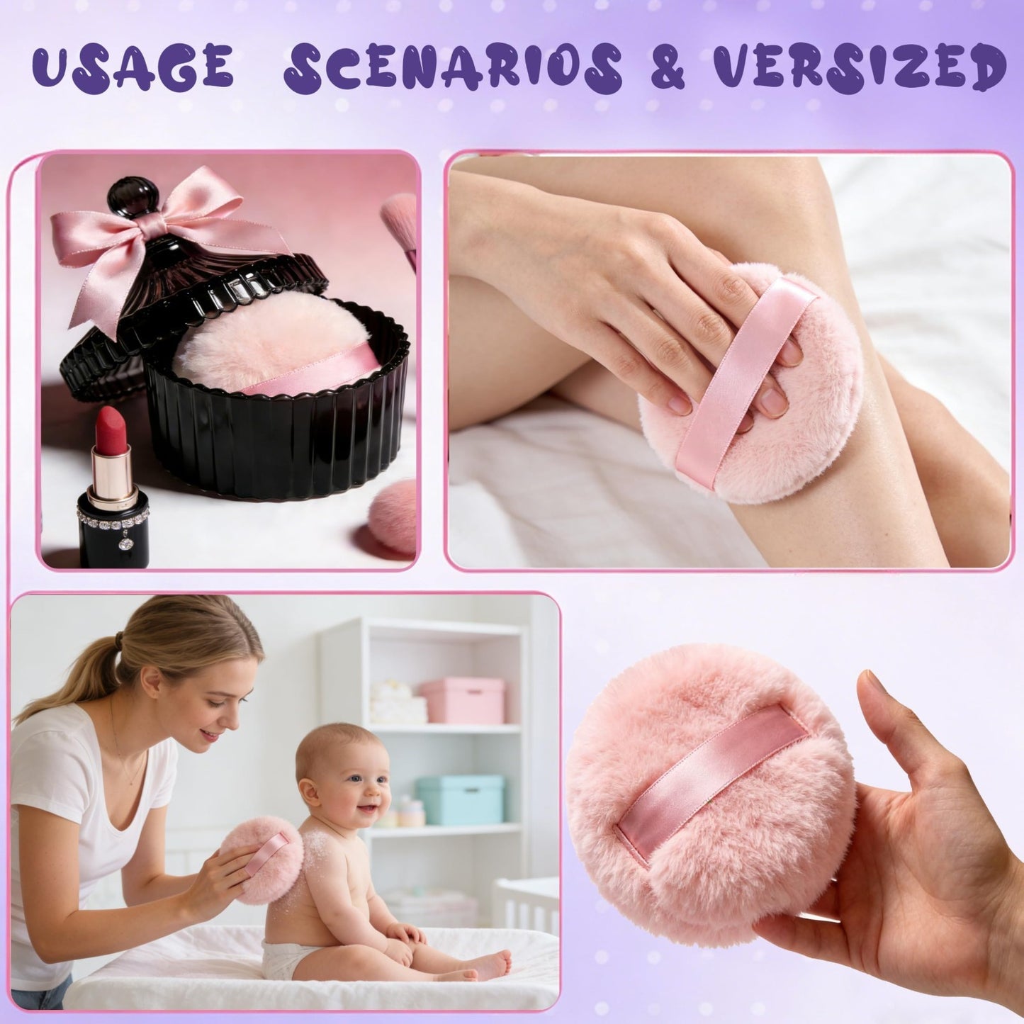 Large Glass Dusting Powder Jar Set 3Pcs with Soft Puffs - Reusable Makeup Gift6
