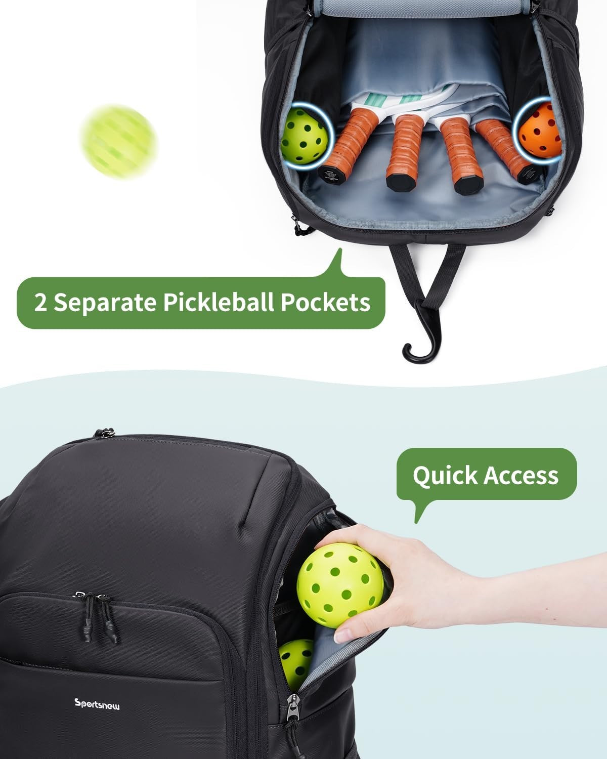 Waterproof Pickleball Bag with Shoe Compartment & Fence Hook | 30L, 2 Pockets, A11
