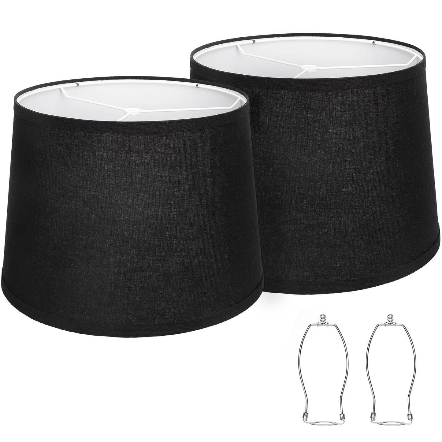 Set of 2 Black Drum Lamp Shades - 11.6" Top x 12.6" Bottom x 9.8" High, Easy Ass1