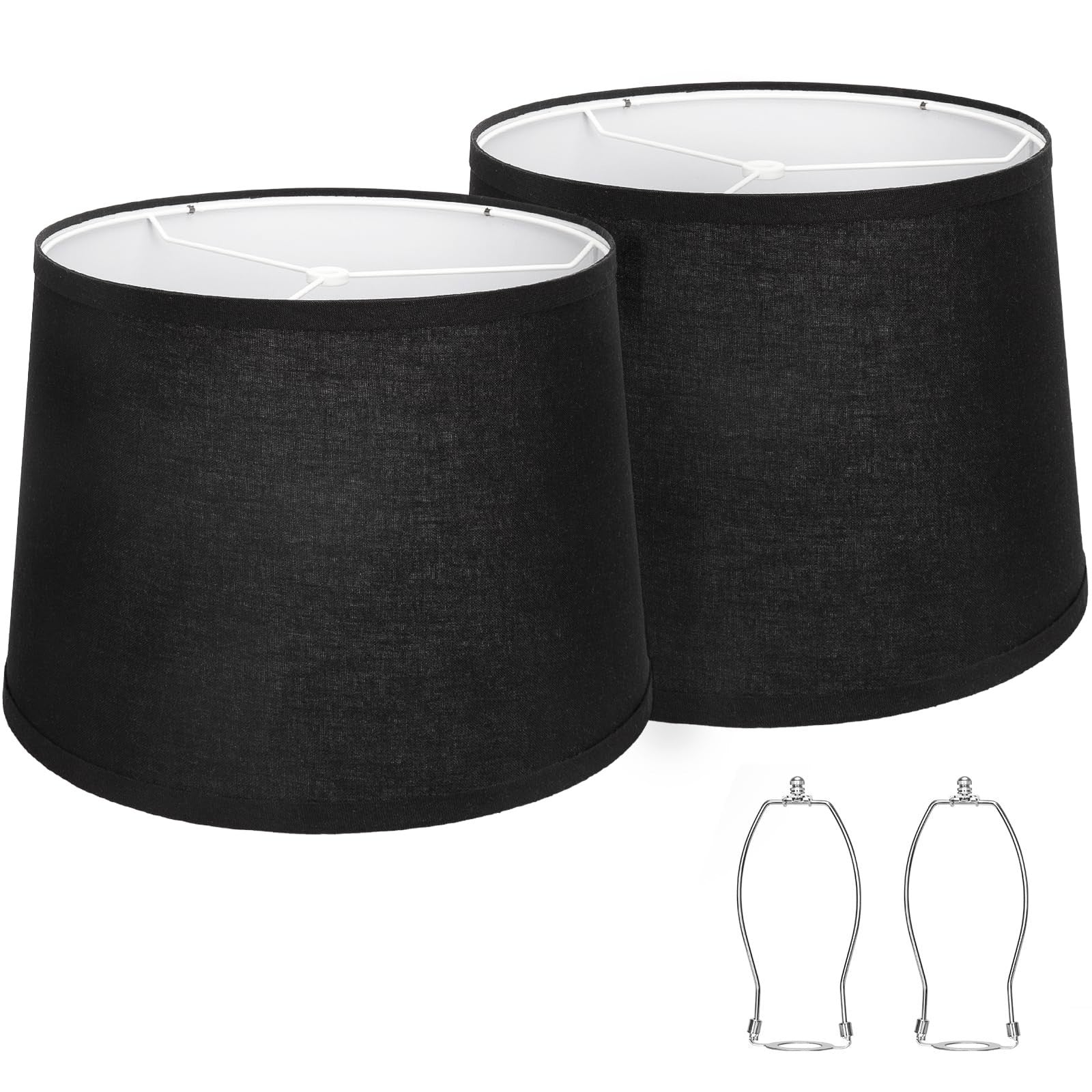 Set of 2 Black Drum Lamp Shades - 11.6" Top x 12.6" Bottom x 9.8" High, Easy Ass1