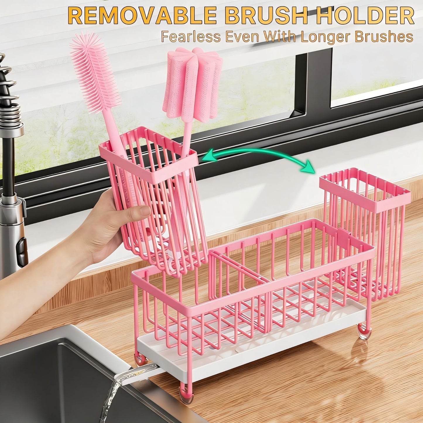Kitchen Sink Sponge Holder Caddy Organizer, Rustproof Stainless Steel, Pink, 9.24