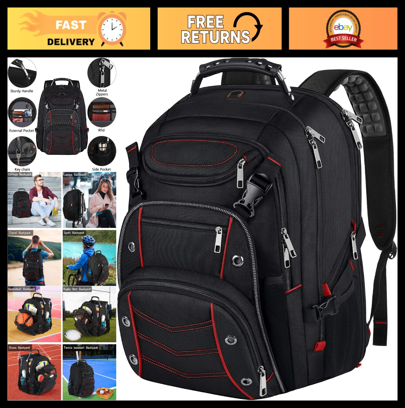 Extra Large 18.4" Laptop Backpack, TSA Friendly, RFID Anti Theft, Gaming & Busin0