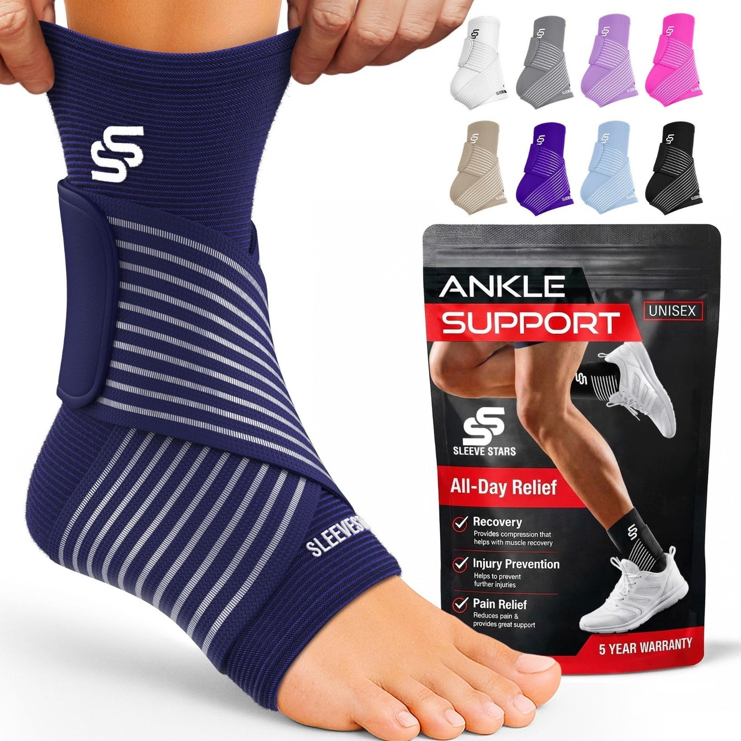 Ankle Brace Compression Sleeve for Sprains & Plantar Fasciitis Relief, Adjustabl1