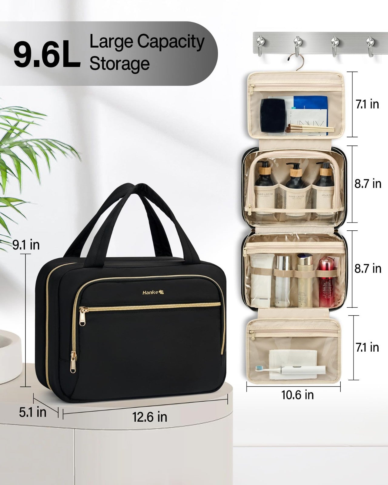 Portable Hanging Travel Toiletry Bag for Women | Leak-Proof, Water Resistant, Ea4
