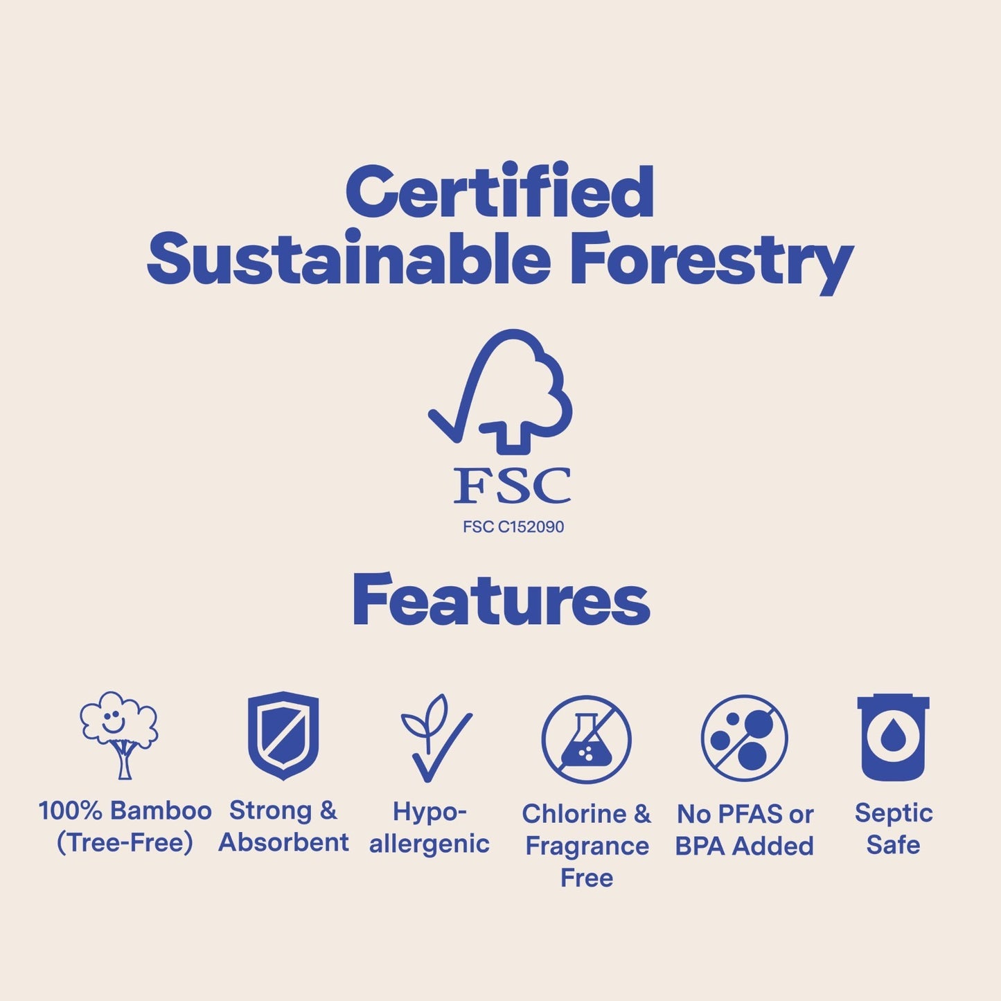 100% Compostable Bamboo Toilet Paper - 12 Rolls, 300 Sheets/Roll, 3-Ply, Eco-Fri2