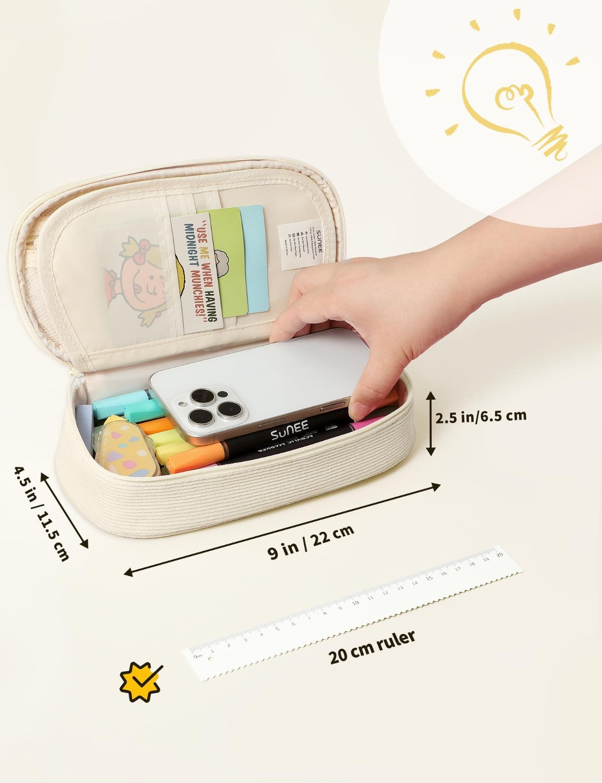 Cute Large Pencil Case Pouch   Aesthetic Zipper Bag, Kawaii Stationery Organizer5