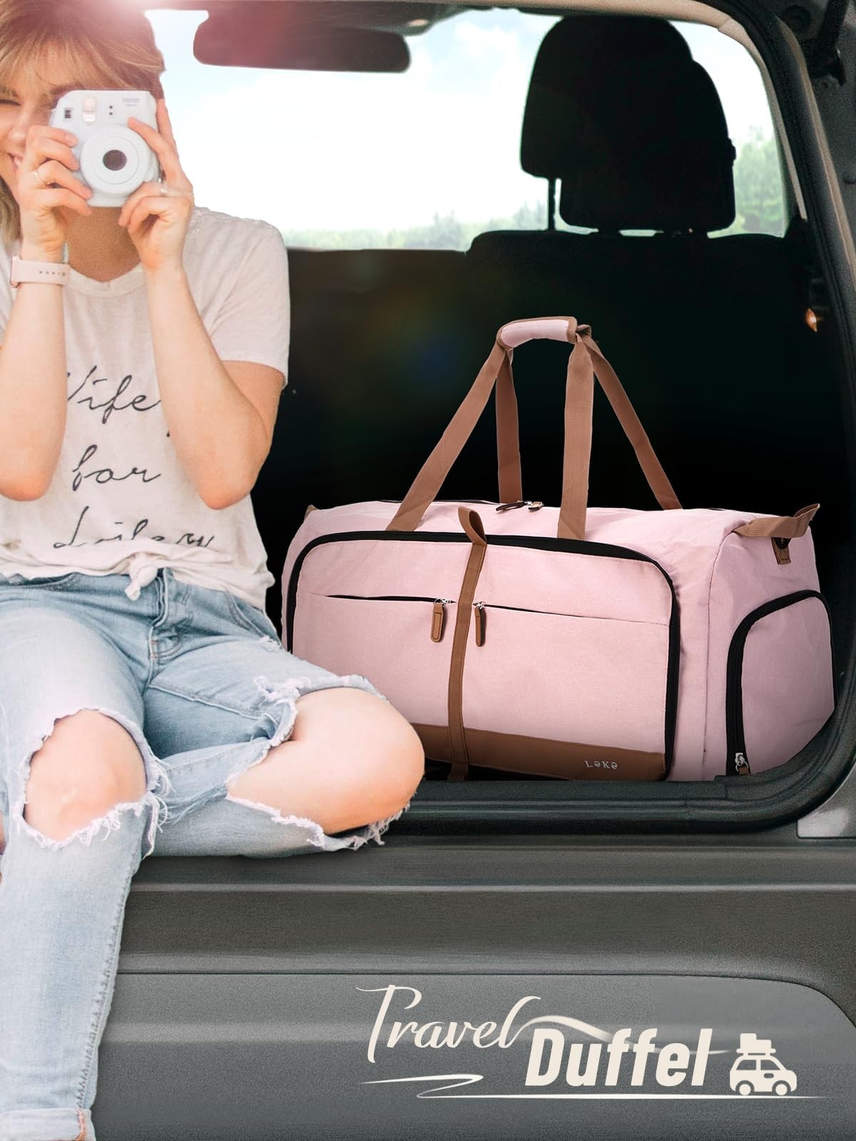 80L Foldable Travel Duffel Bag for Women - Large Carry-On with Shoe Compartment,2