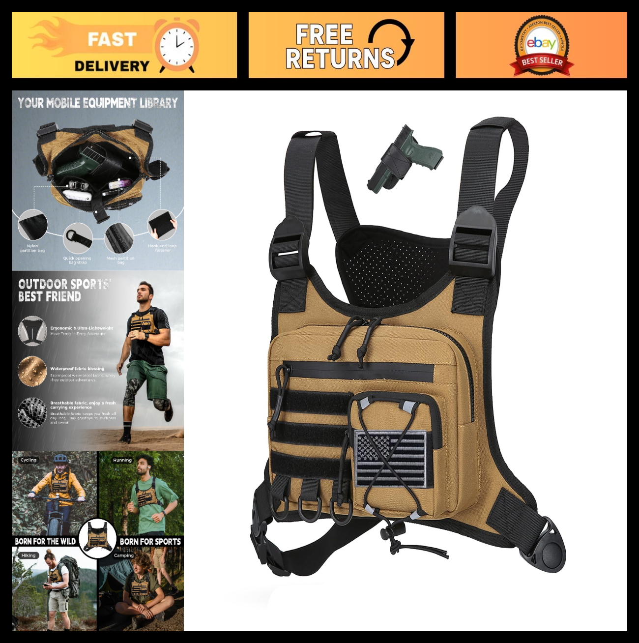 Men's Outdoor Chest Bag - Versatile EDC Holster for Running, Hiking, Travel0