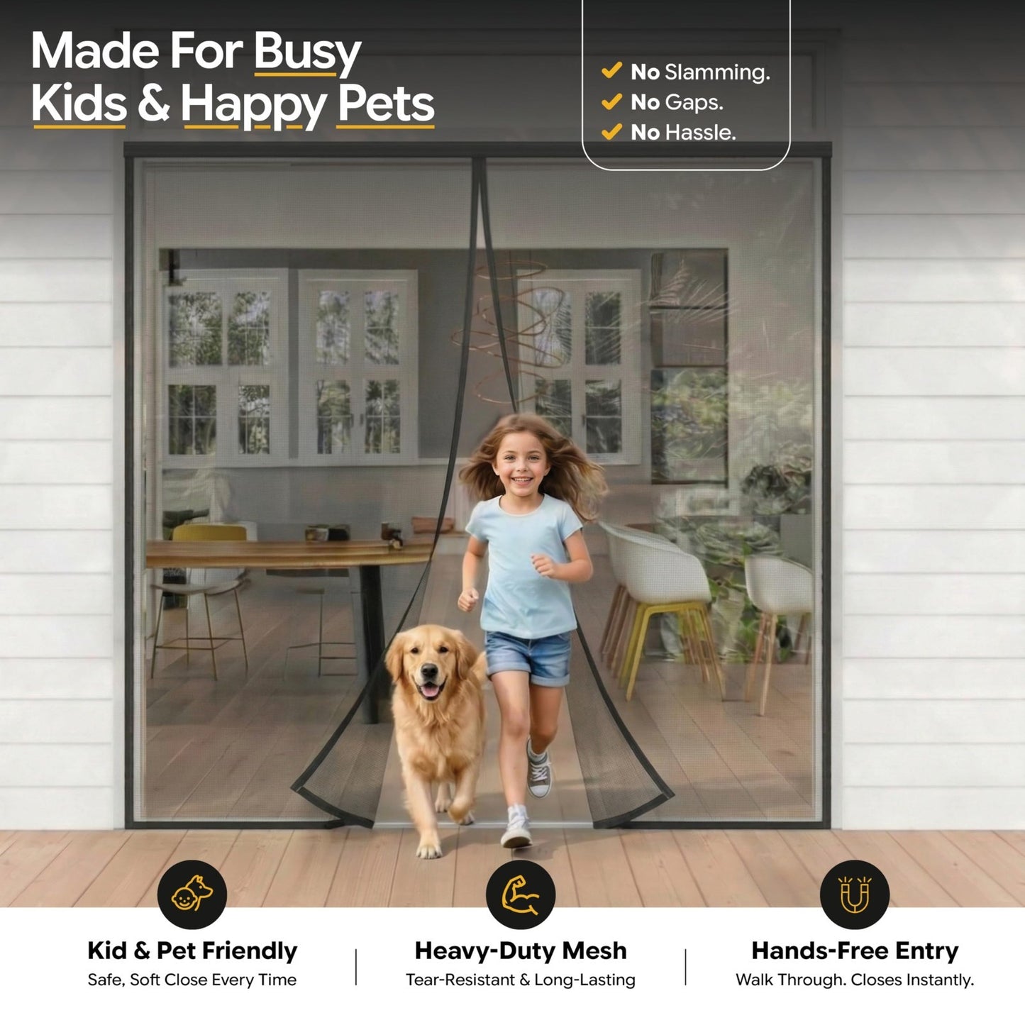 Magnetic Screen Door   Self Sealing Heavy Duty Mesh, Hands Free Bug Barrier, Pet6