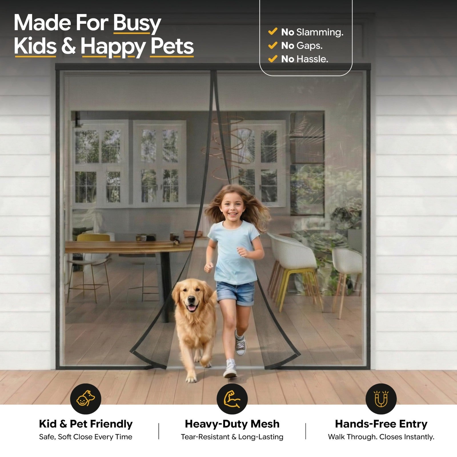 Magnetic Screen Door   Self Sealing Heavy Duty Mesh, Hands Free Bug Barrier, Pet6