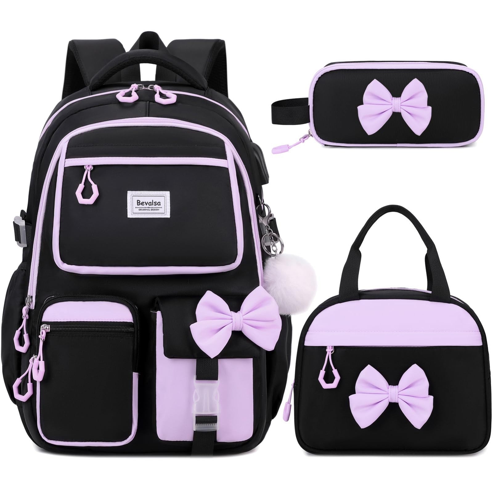 Cute Bow Backpack for Girls   School Bag Set with Lunch Bag & Pen Case1