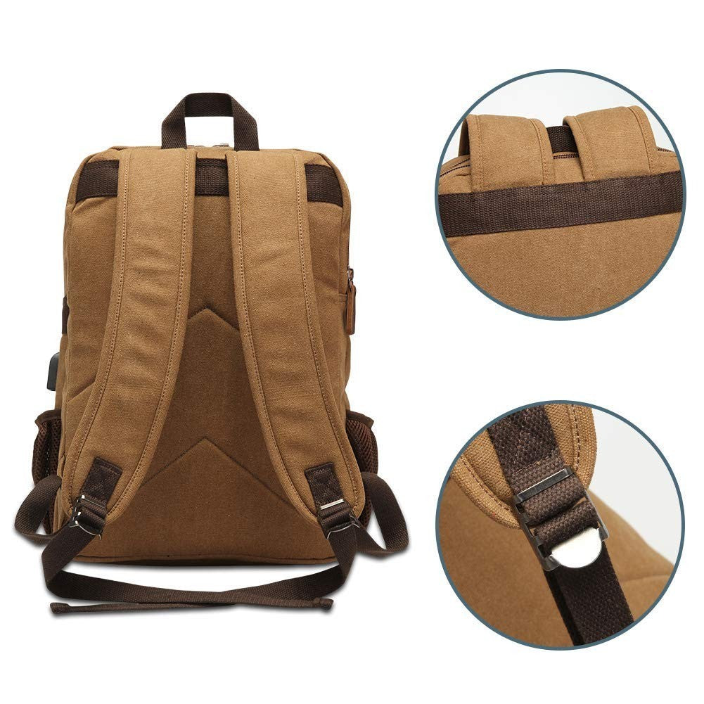 Vintage Canvas Laptop Backpack with USB Charging Port, Fits 15.6" Device, Travel4