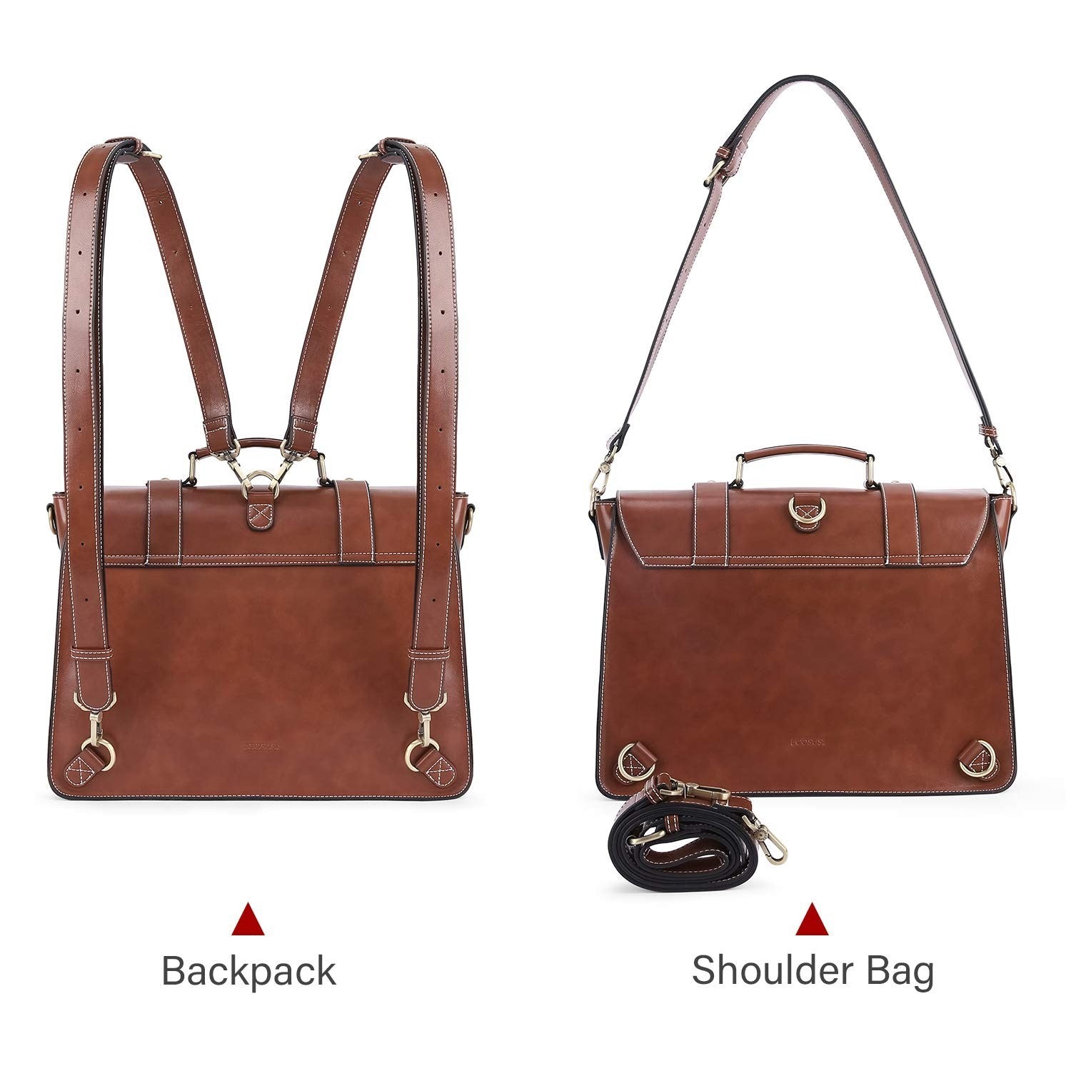Vegan Leather Laptop Backpack Briefcase for Women, 15.6" Satchel Work Bag - Coff5