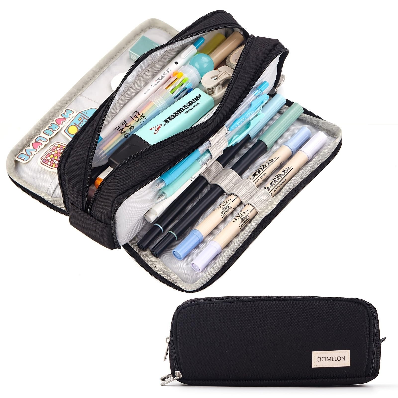 Large Capacity 3 Compartment Pencil Case Pouch Pen Bag for School & Office   Bla1