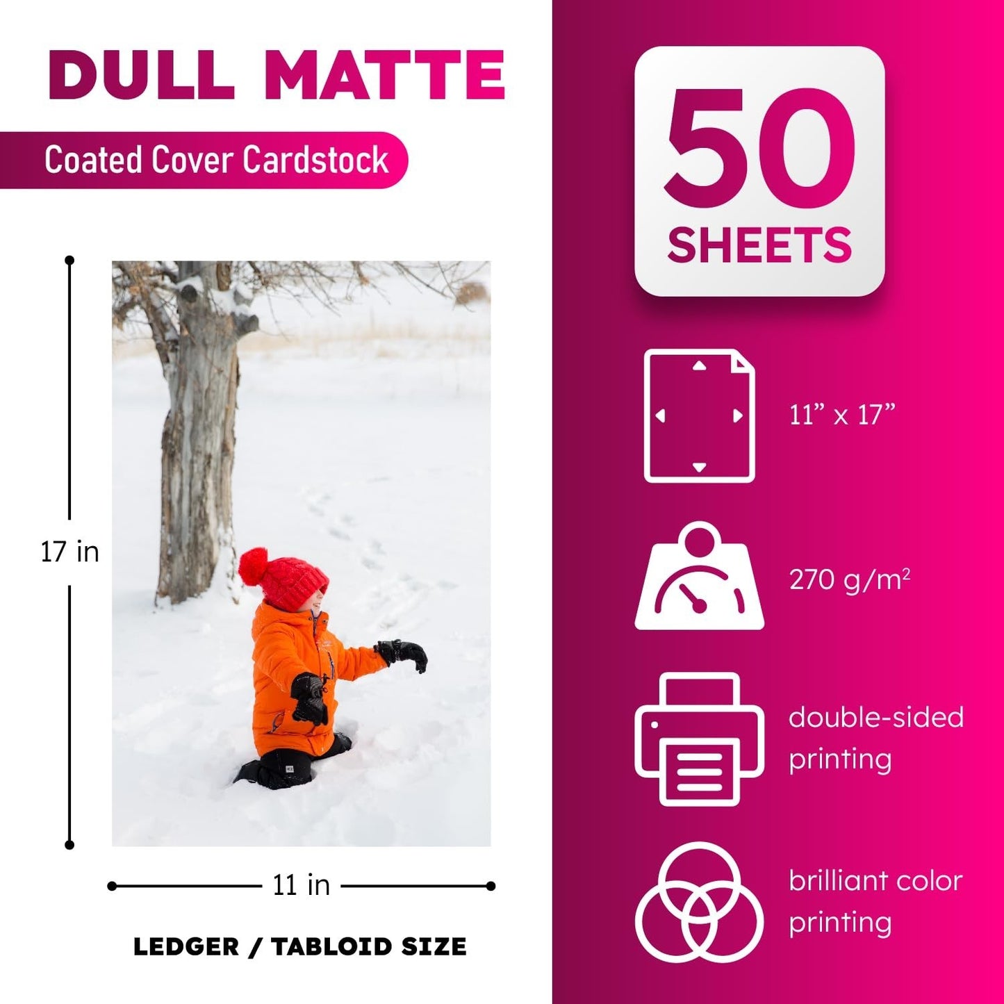 100lb Low Gloss Cardstock 11"x17" - Double Sided Coated Paper for Printing, Flye1
