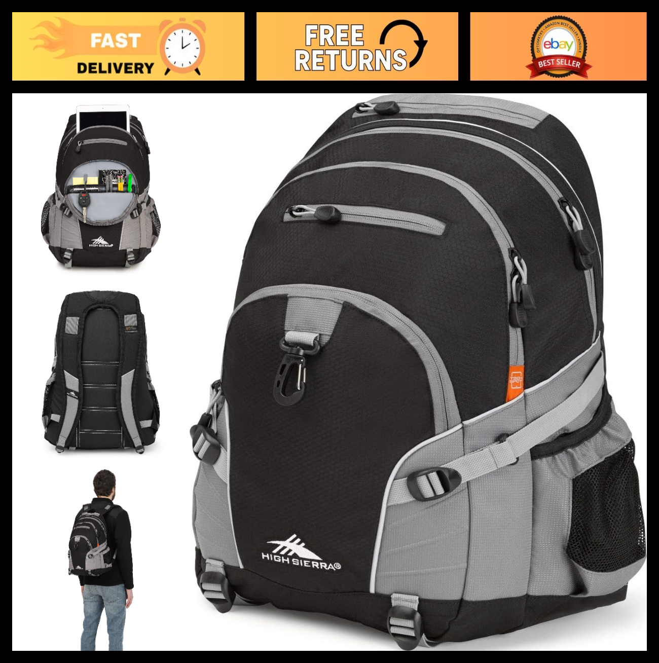 Versatile Travel & Work Backpack with Tablet Sleeve   Black/Charcoal, One Size0