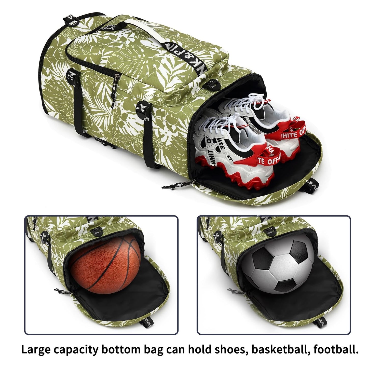 Waterproof Gym Duffel Backpack with Shoe Compartment, 4 Carry Methods, Sports &3
