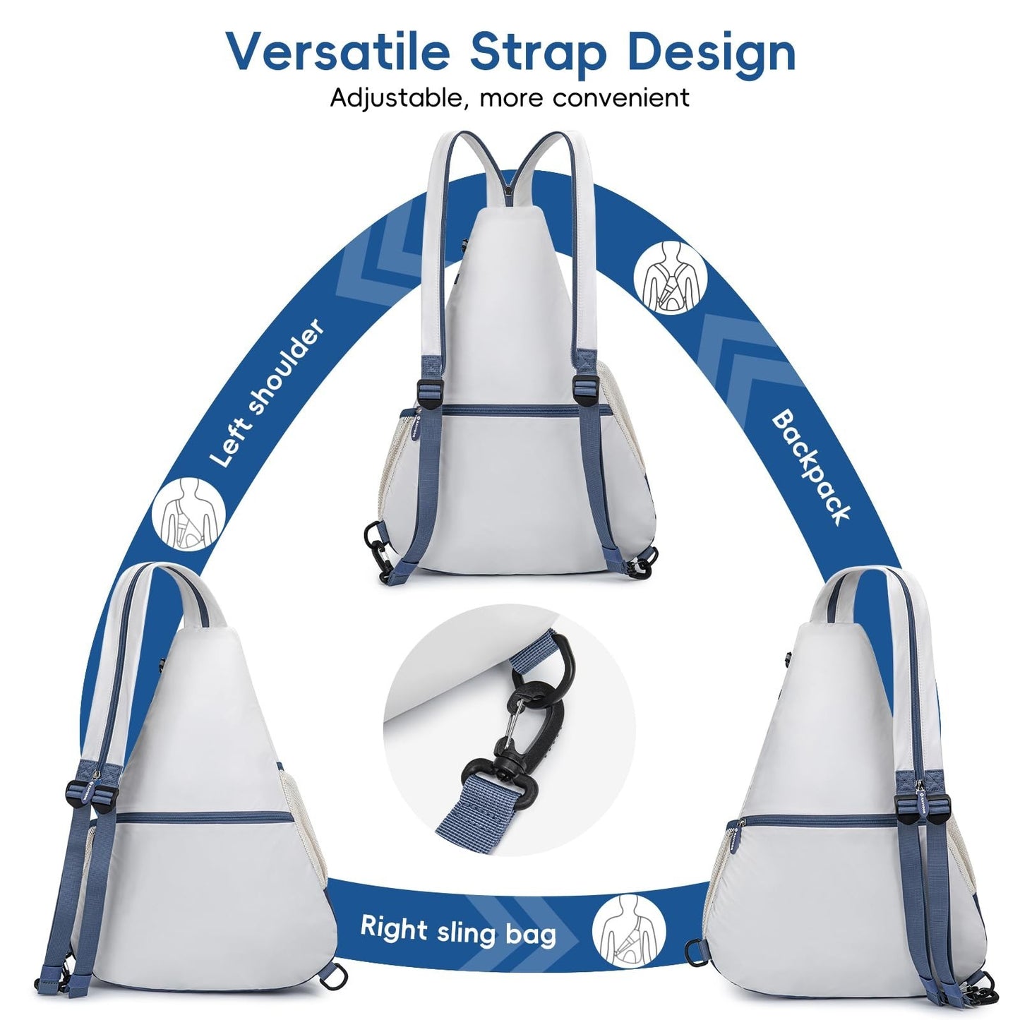 Ultra-Light Pickleball Sling Backpack, Soft Fabric, Wet/Dry Pocket, Holds 4 Padd3