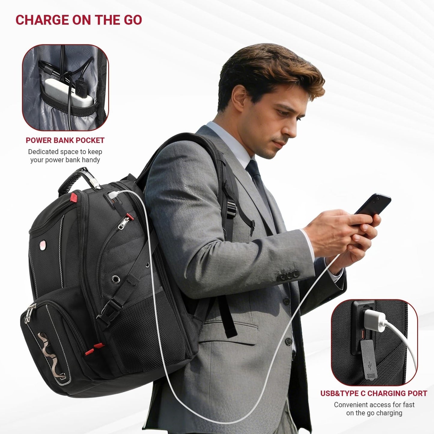 17" Travel Laptop Backpack, USB & Type C Charging, TSA Friendly, Multi Pocket Bu3