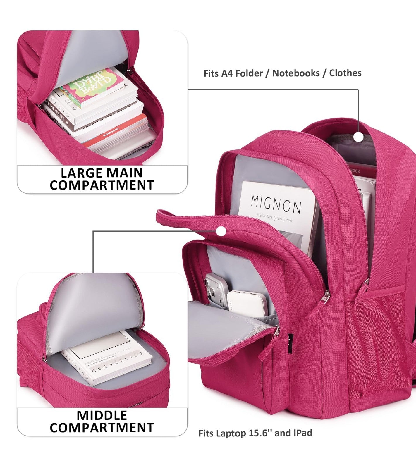Solid Color Water Resistant Backpack for Girls & Women   School & College Bag (R3