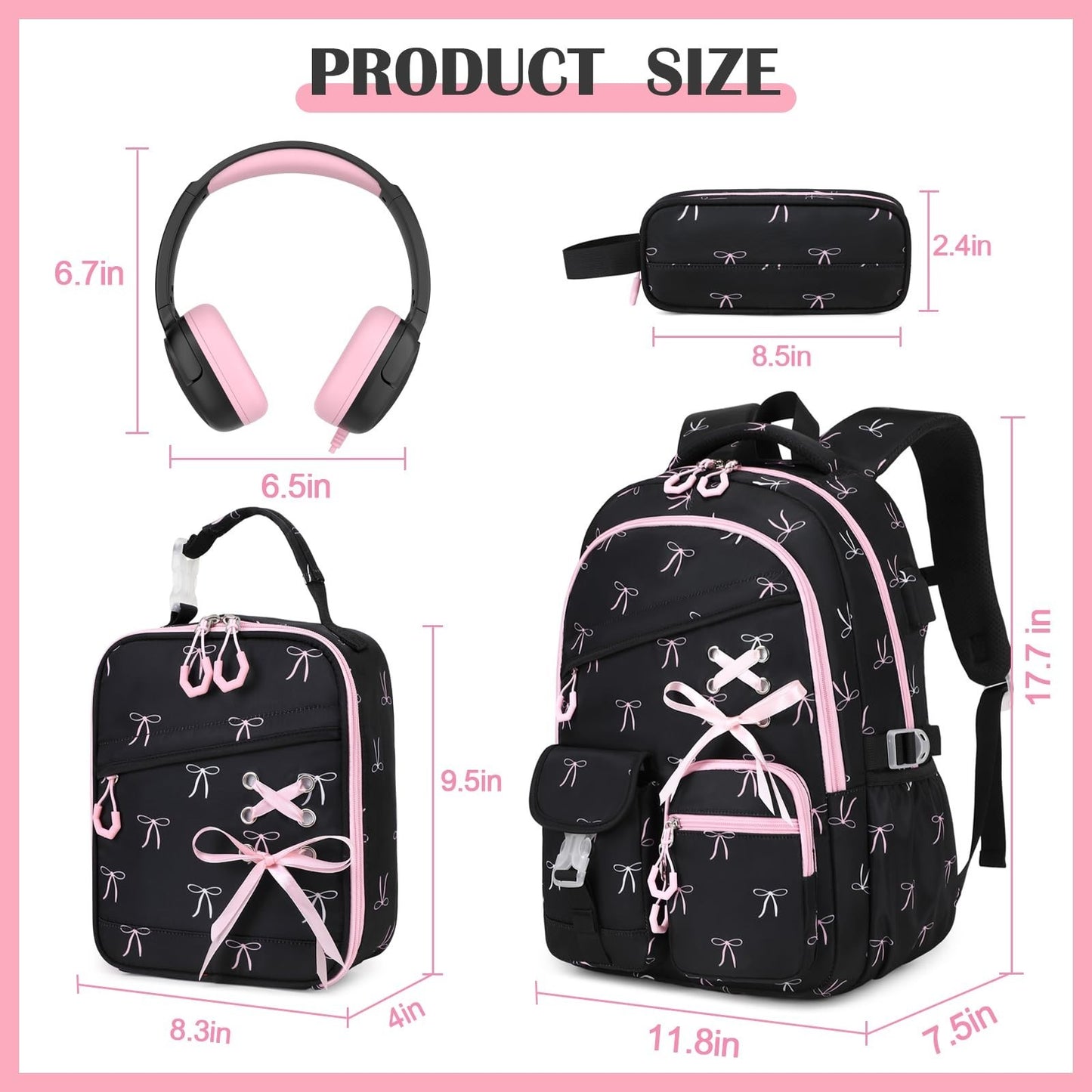 Stylish Girls Backpack with Wired Headphones, School Bag for Teens & Kids2