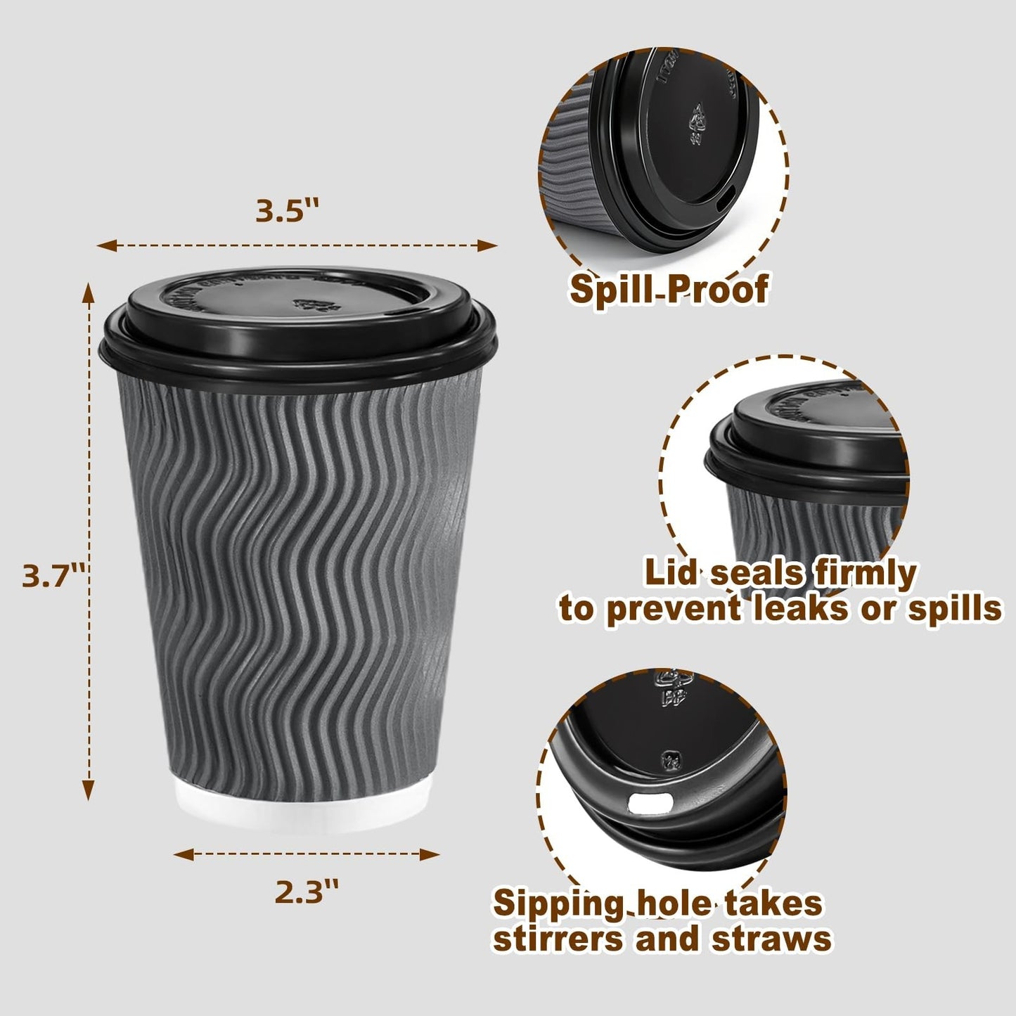 50 Pack 10 oz Insulated Disposable Coffee Cups with Lids for Hot Drinks, Travel2